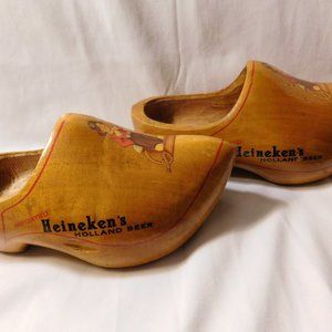 Vintage Heineken Beer Holland Wooden Advertising Clogs Lot of 2